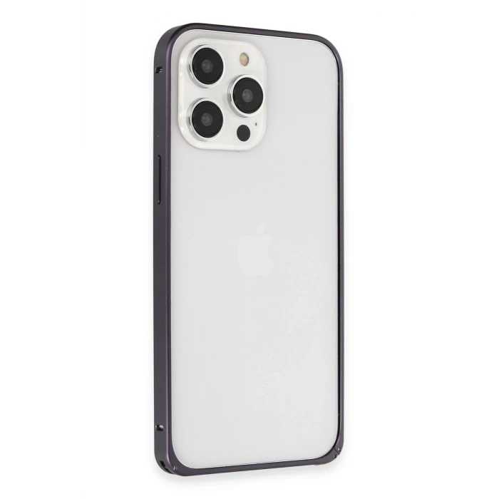 ieg™  iPhone 14 Pro Kılıf Metal Bumper Magneticsafe Kapak - Derin Mor