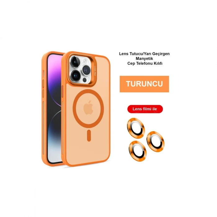 ieg™  iPhone 14 Pro Max Kılıf Flet Lens Magsafe Kapak - Turuncu