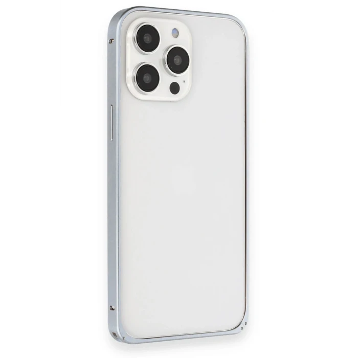 ieg™  iPhone 15 Pro Max Kılıf Metal Bumper Magneticsafe Kapak - Gri