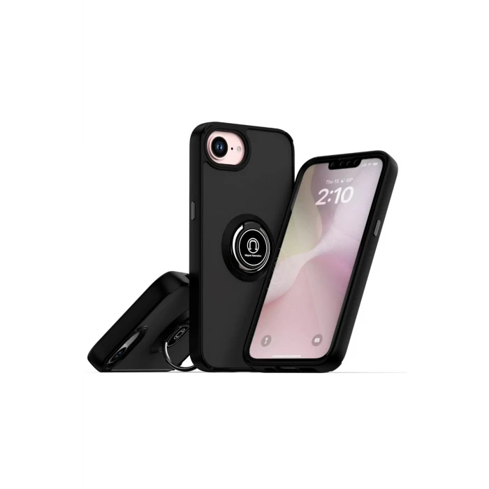 ieg™  iPhone 16E Kılıf Montreal Yüzüklü Silikon Kapak - Siyah