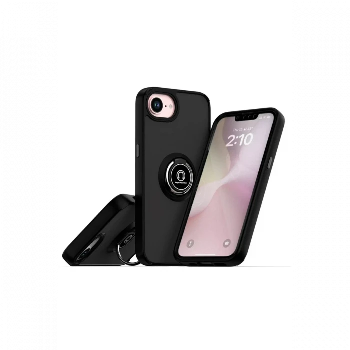 ieg™  iPhone 16E Kılıf Montreal Yüzüklü Silikon Kapak - Siyah