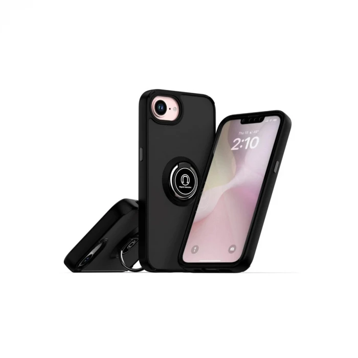 ieg™  iPhone 16E Kılıf Montreal Yüzüklü Silikon Kapak - Siyah