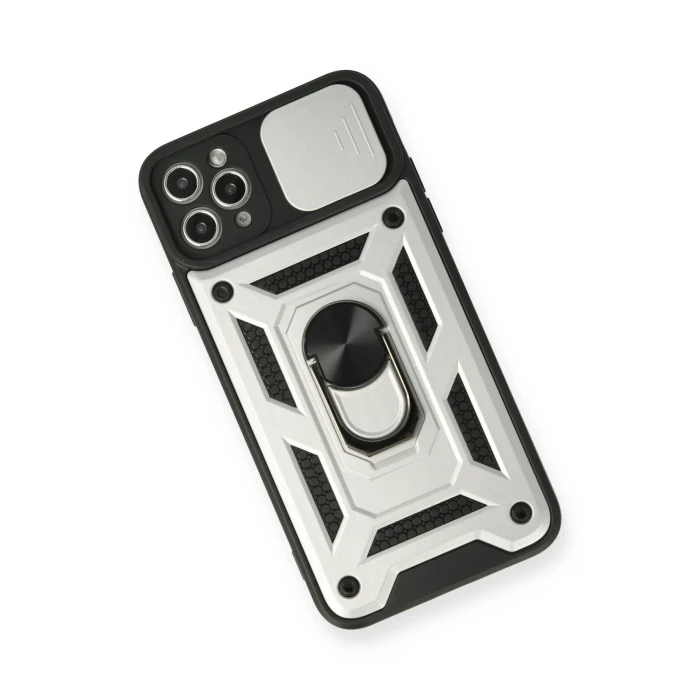 ieg™  iPhone 11 Pro Kılıf Pars Lens Yüzüklü Silikon - Gümüş
