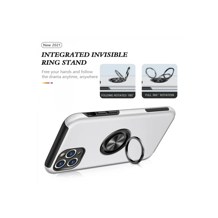 ieg™  iPhone 11 Pro Max Kılıf Elit Yüzüklü Kapak - Gümüş