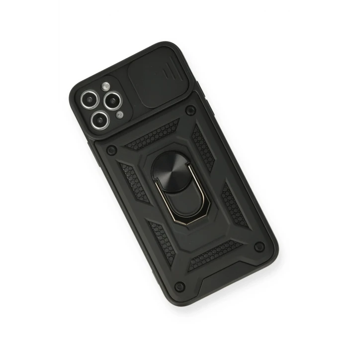 ieg™  iPhone 11 Pro Max Kılıf Pars Lens Yüzüklü Silikon - Siyah