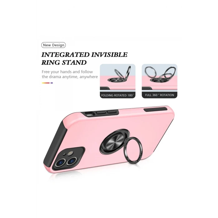 ieg™  iPhone 12 Kılıf Elit Yüzüklü Kapak - Pembe