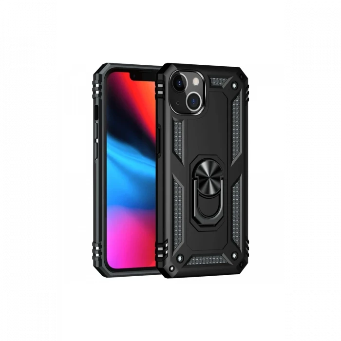 ieg™  iPhone 14 Kılıf Sofya Yüzüklü Silikon Kapak - Siyah