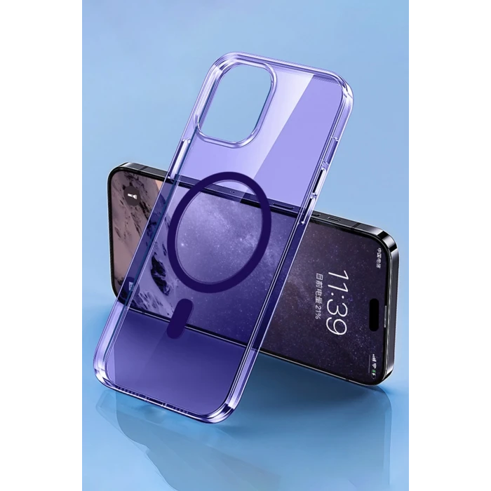ieg™  iPhone 14 Pro Max Kılıf Tron Şeffaf Magsafe Kapak - Derin Mor