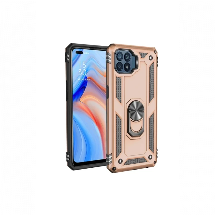 ieg™  Oppo Reno 4 Lite Kılıf Sofya Yüzüklü Silikon Kapak - Gold