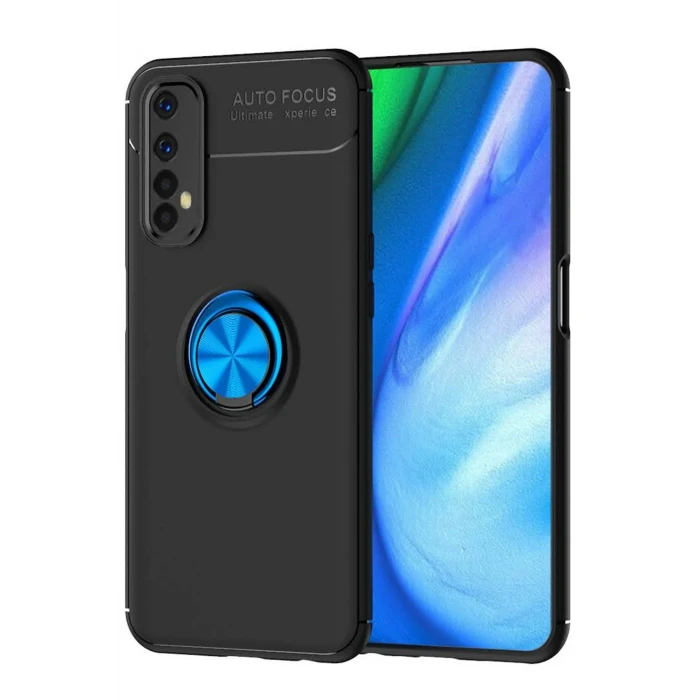 ieg™  Realme 7 Kılıf Range Yüzüklü Silikon - Siyah-Mavi