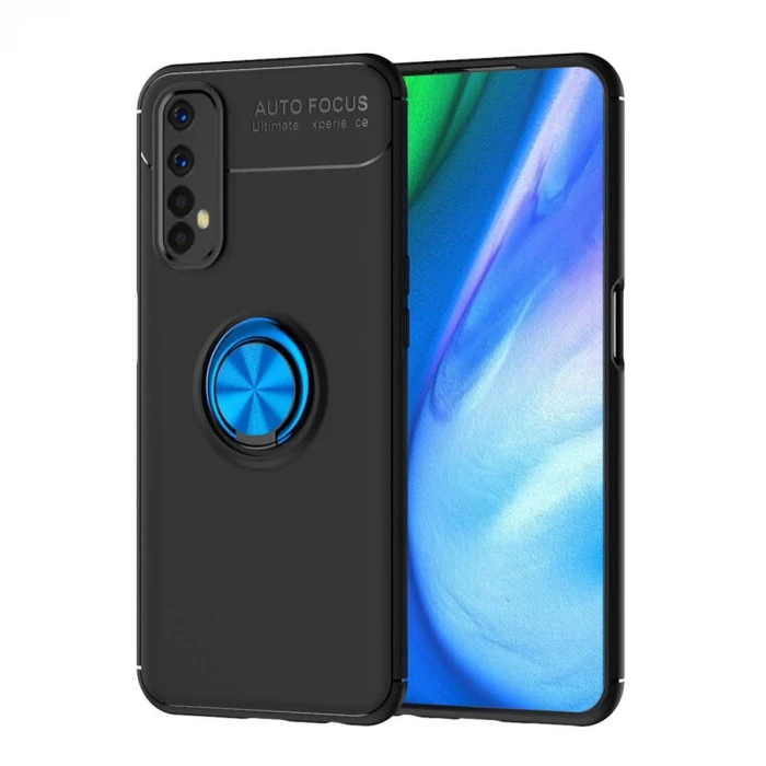 ieg™  Realme 7 Kılıf Range Yüzüklü Silikon - Siyah-Mavi