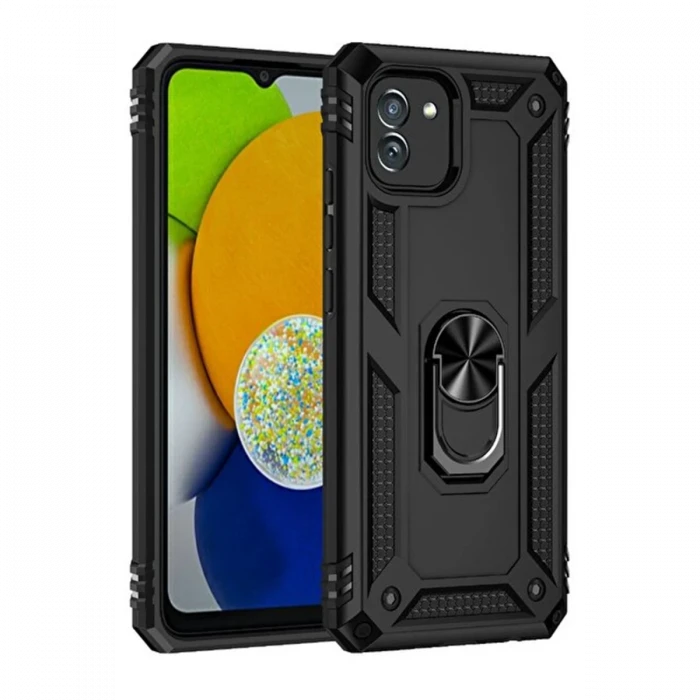 ieg™  Samsung Galaxy A03 Kılıf Sofya Yüzüklü Silikon Kapak - Siyah