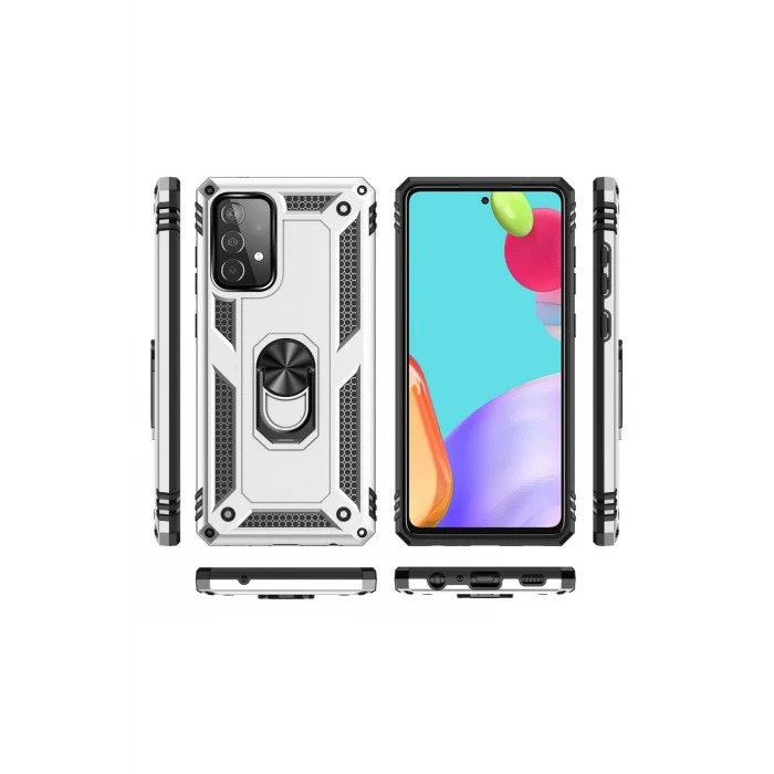 ieg™  Samsung Galaxy A52 Kılıf Sofya Yüzüklü Silikon Kapak - Gümüş