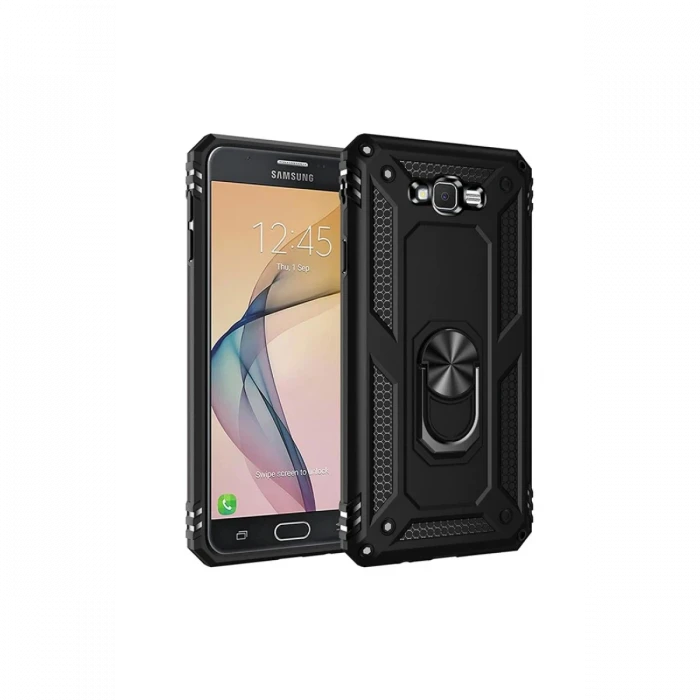 ieg™  Samsung Galaxy J7 Kılıf Sofya Yüzüklü Silikon Kapak - Siyah