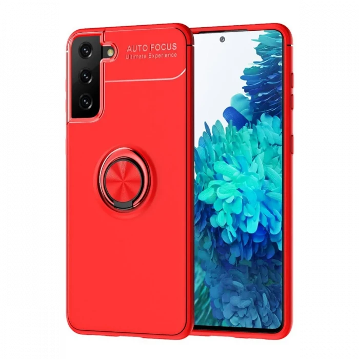 ieg™  Samsung Galaxy S21 Plus Kılıf Range Yüzüklü Silikon - Kırmızı
