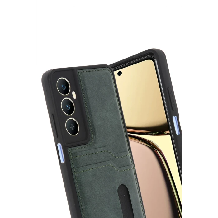 ieg™  Realme C65 Sara Kartvizitli Deri Kılıf - Yeşil