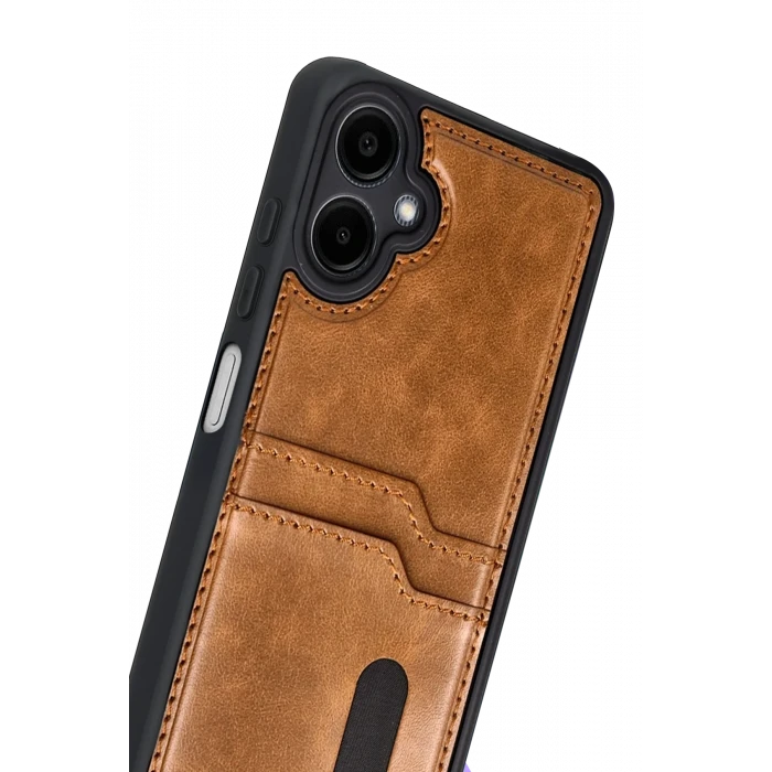 ieg™  Samsung Galaxy A07 4G Sara Kartvizitli Deri Kılıf - Taba