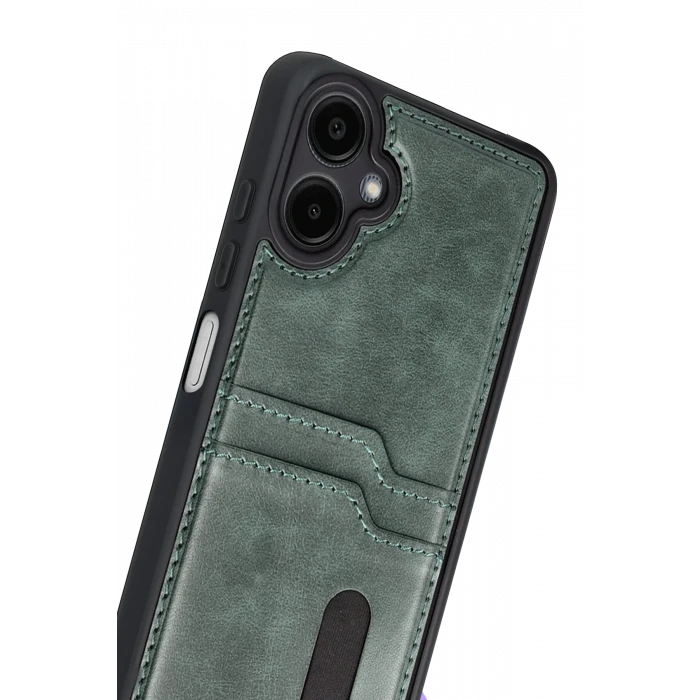 ieg™  Samsung Galaxy A07 4G Sara Kartvizitli Deri Kılıf - Yeşil