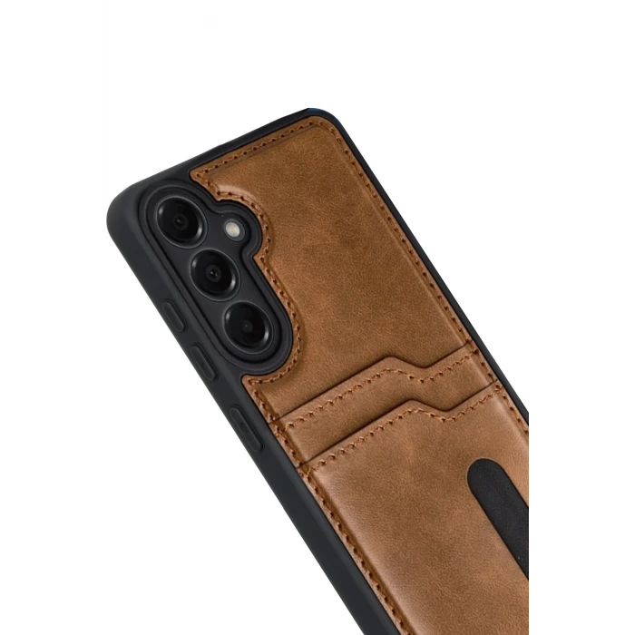 ieg™  Samsung Galaxy A17 5G Sara Kartvizitli Deri Kılıf - Taba