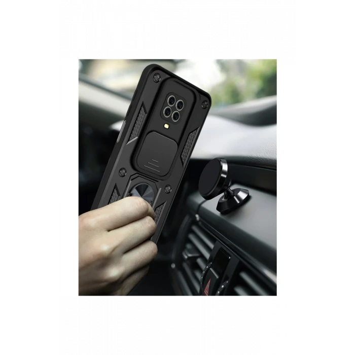 ieg™  Xiaomi Redmi Note 9 Pro Kılıf Pars Lens Yüzüklü Silikon - Kırmızı