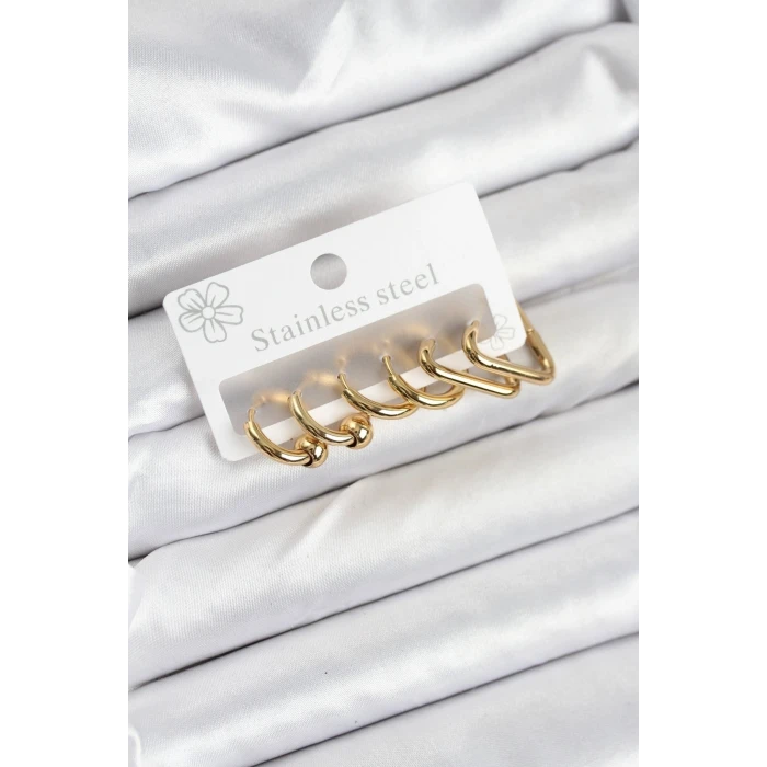 ietaks™ 316L Çelik Gold Renk Kadın Küpe Seti