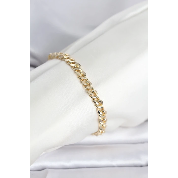 ietaks™ CM 14K Gold Renk Yassı Zincir Model Kadın Bileklik