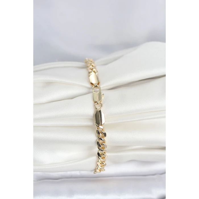 ietaks™ CM 14K Gold Renk Yassı Zincir Model Kadın Bileklik