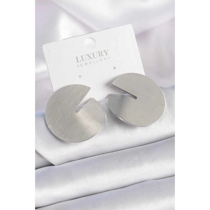 ietaks™ Pirinç Gümüş Renk Daire Plaka Model Kadın Küpe