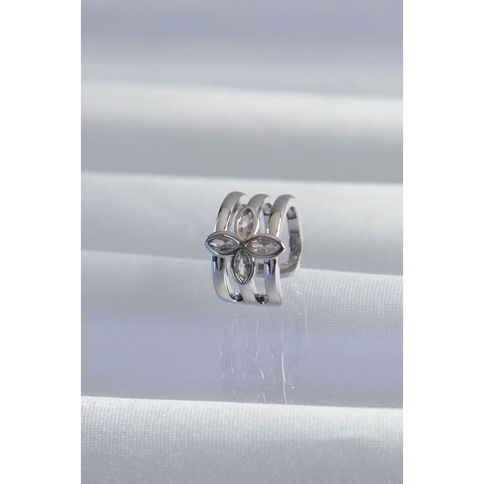 ietaks™ Pirinç Gümüş Renk Yonca Earcuff Küpe