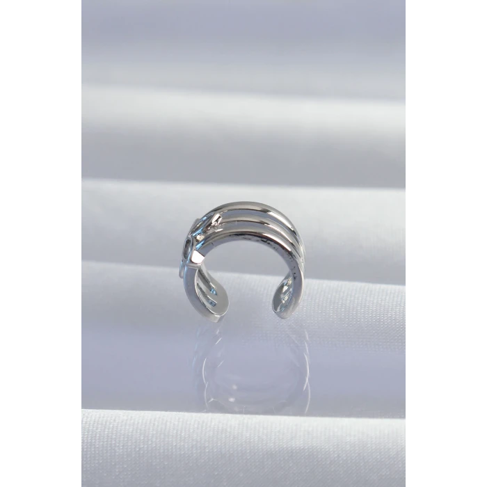 ietaks™ Pirinç Gümüş Renk Yonca Earcuff Küpe