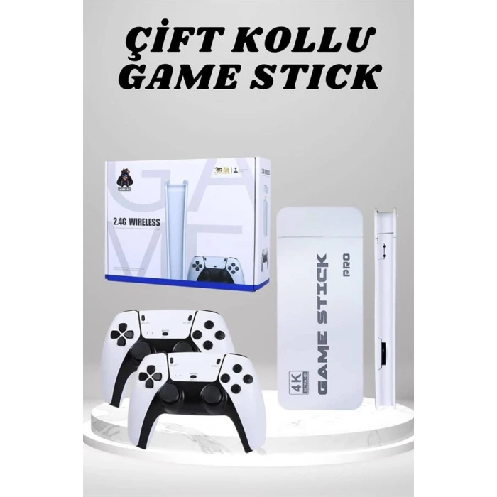 ieg™ 4K HD Görüntü Kaliteli Retro Game Stick 20000 Oyunlu Çift Kollu Beyaz Game Stick