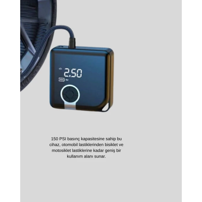 ieg™ 6000mAh Bataryalı Type-C Şarjlı Mini Hava Kompresörü LED Işıklı