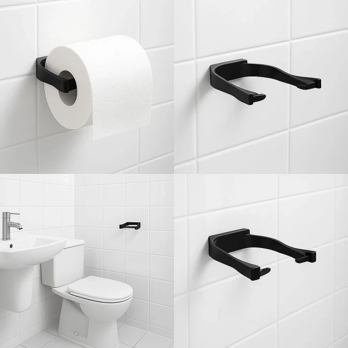 ieg™ Modern Siyah Tuvalet Kağıtlığı Duvar Tipi Minimal Tasarım Peçetelik