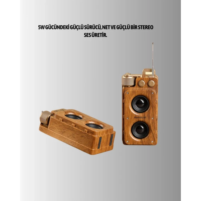 ieg™ Retro Bluetooth Hoparlör Ahşap Görünümlü 5W Çift Stereo Ses