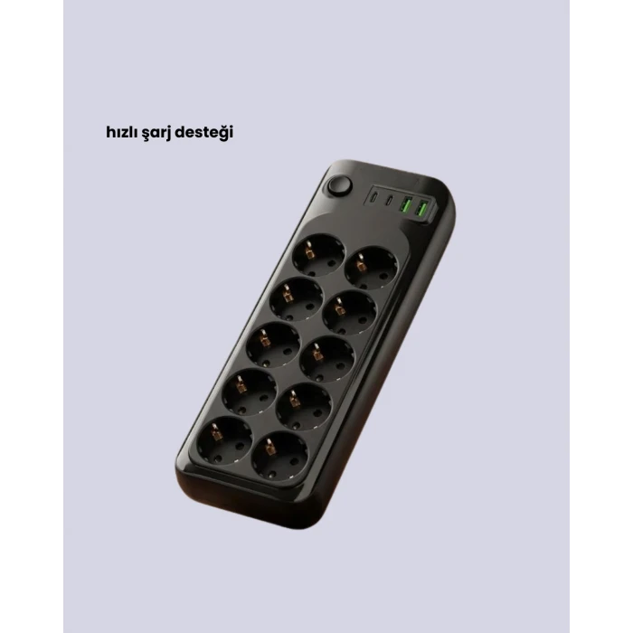 ieg™ USB Type-C Destekli 10’lu Grup Priz Termal Korumalı 2m Kablo 2500W