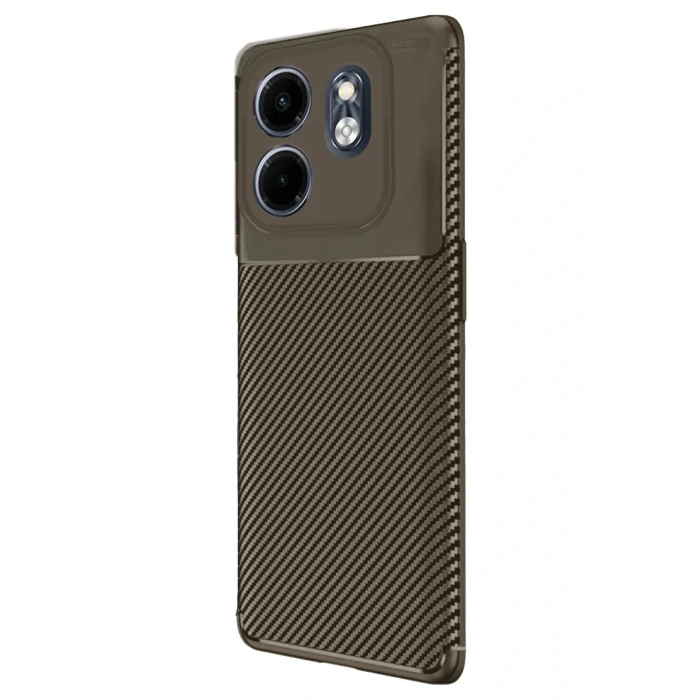 İnfinix Smart 9 Kılıf Auto Focus Karbon Kapak - Kahverengi