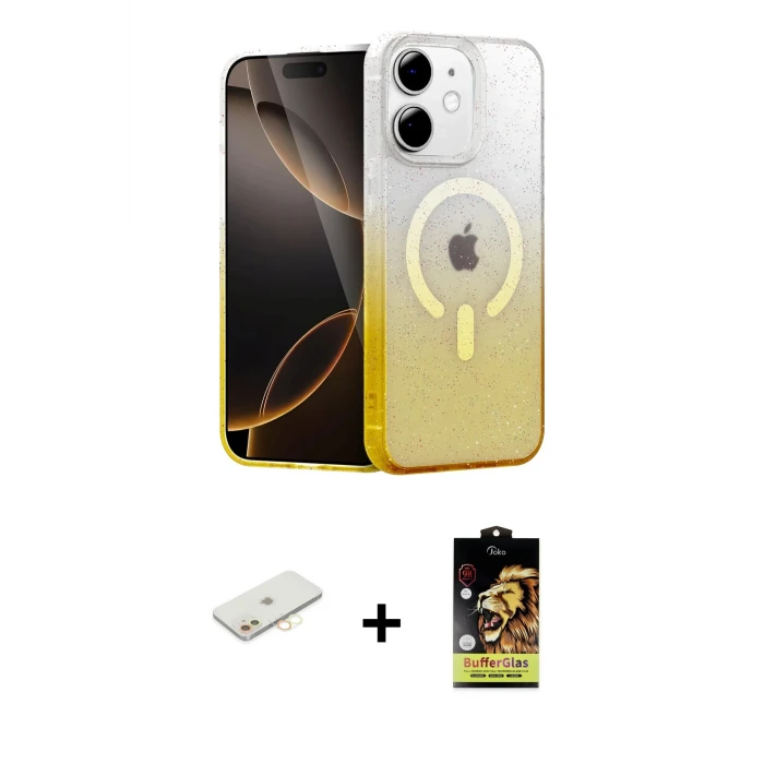 iPhone 11 Kılıf Eksen Minimal Özel Seri - Siyah Buffer Cam Ekran Koruyucu + Renkli Kamera Lens Koruma Cam - SI
