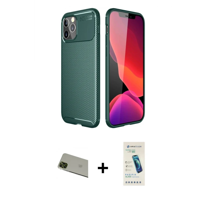 iPhone 11 Pro Max Kılıf Eksen Form Prime - Şeffaf Pasifik Cam Ekran Koruyucu + Rainbow Kamera Lens Koruma Cam - YL