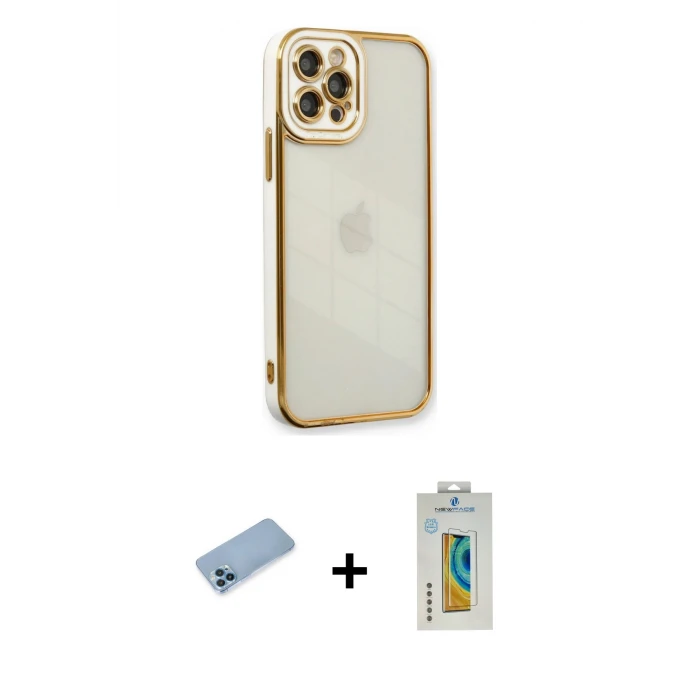 iPhone 12 Pro Max Kılıf Çekirdek Klasik Serisi - Siyah Polymer Nano Ekran Koruyucu + Shine Kamera Lens Koruma Cam - MI
