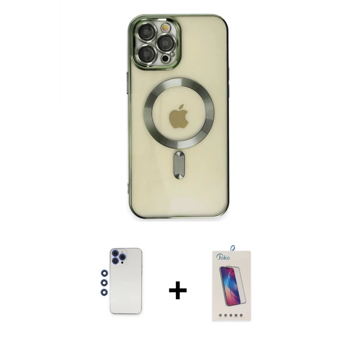 iPhone 12 Pro Max Kılıf Nova Işık Özel Seri - Siyah Joko 5D Cam + Shine Kamera Lens - LT
