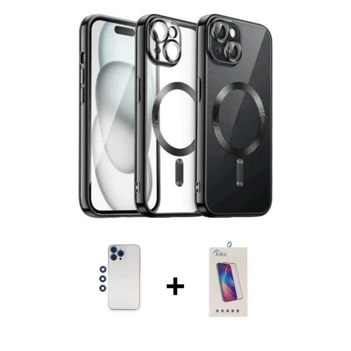 iPhone 12 Pro Max Kılıf Nova Işık Özel Seri - Siyah Joko 5D Cam + Shine Kamera Lens - LT