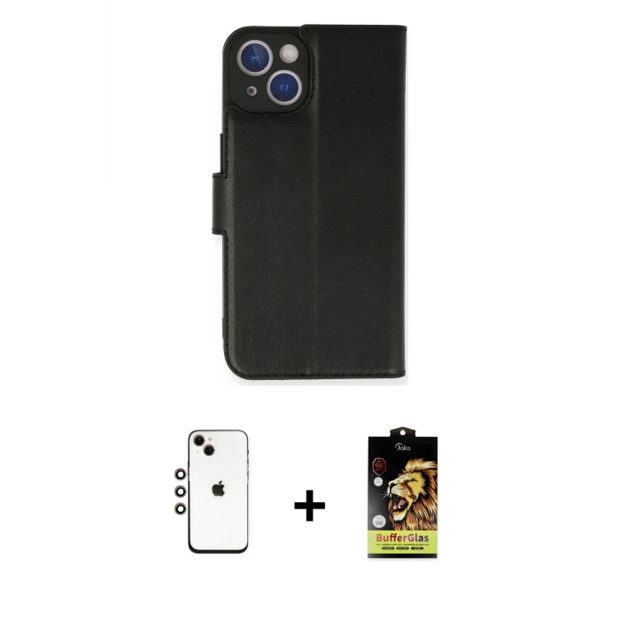 iPhone 14 Kılıf Siluet Işık Serisi - Siyah Buffer Cam Ekran Koruyucu + Shine Kamera Lens - GI