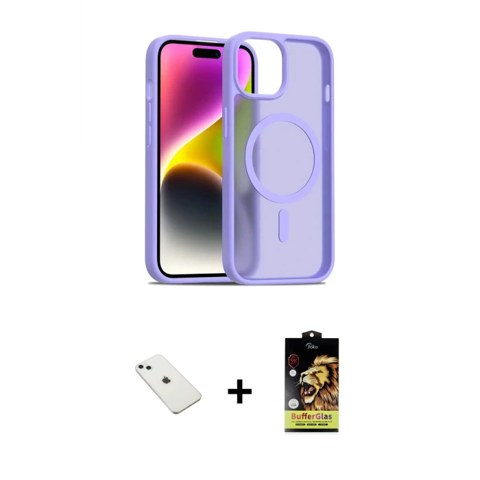 iPhone 14 Kılıf Siluet Minimal Prime - Siyah Buffer Cam Ekran Koruyucu + Diamond Kamera Lens - SABE