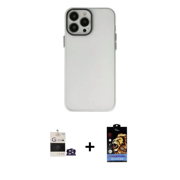 iPhone 14 Pro Max Kılıf Ahenk Çizgi Prime - Siyah Buffer Hayalet Cam Ekran Koruyucu + Bilvis Titan Kamera Lens - GS