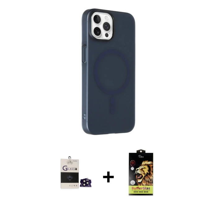 iPhone 14 Pro Max Kılıf Çekirdek Modern Prime - Siyah Buffer Cam Ekran Koruyucu + Bilvis Titan Kamera Lens - SH