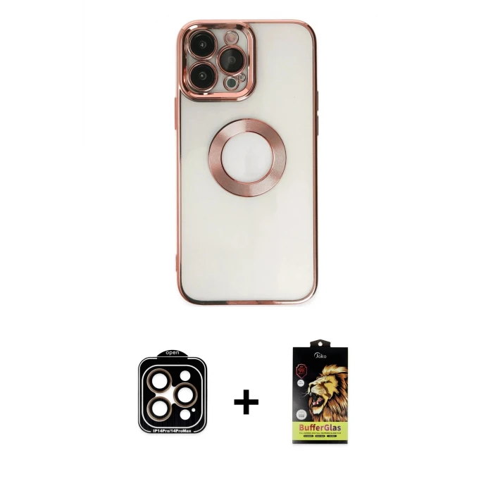 iPhone 14 Pro Max Kılıf Pusula Form - Siyah Buffer Cam Ekran Koruyucu + PVD Metal Kamera Lens - TU