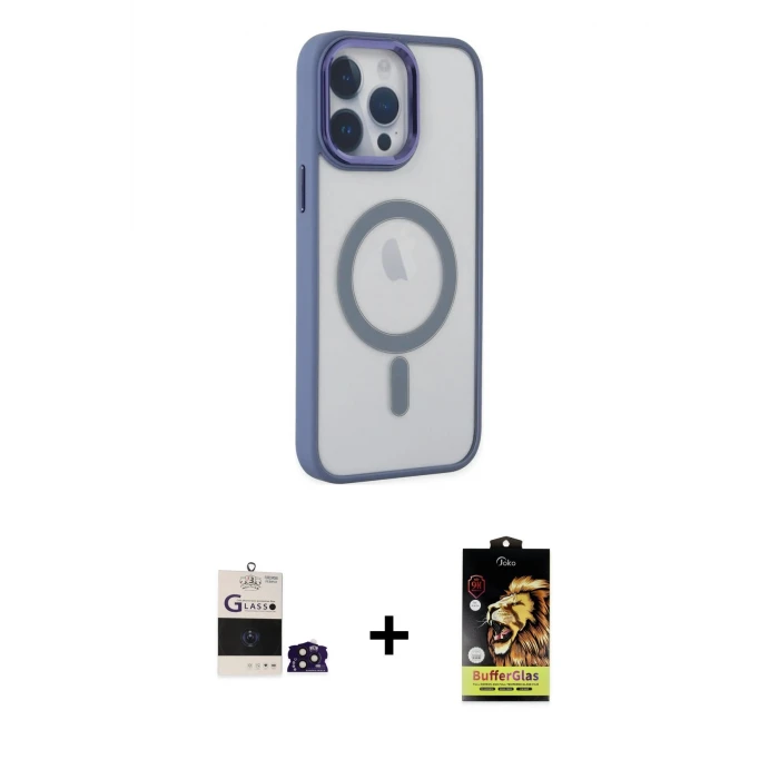 iPhone 14 Pro Max Kılıf Yankı Işık Özel Seri - Siyah Buffer Cam Ekran Koruyucu + Bilvis Titan Kamera Lens - DNMR
