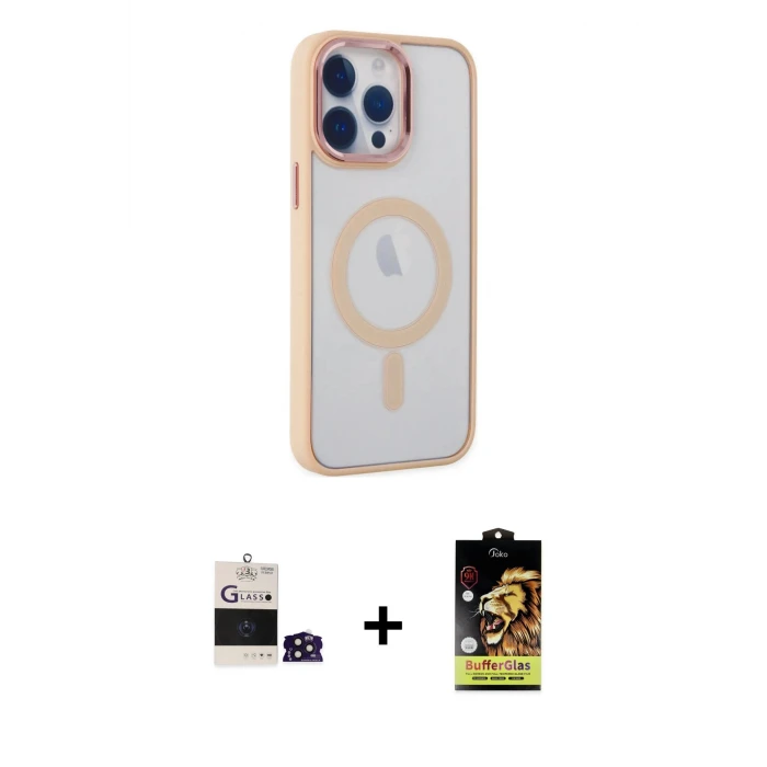 iPhone 14 Pro Max Kılıf Yankı Işık Özel Seri - Siyah Buffer Cam Ekran Koruyucu + Bilvis Titan Kamera Lens - DNMR