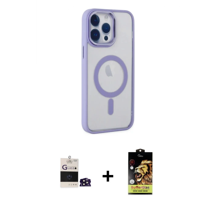 iPhone 14 Pro Max Kılıf Yankı Işık Özel Seri - Siyah Buffer Cam Ekran Koruyucu + Bilvis Titan Kamera Lens - DNMR