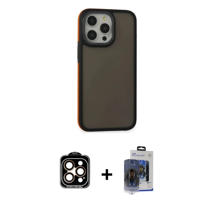 iPhone 15 Pro Max Kılıf Eksen Işık - Siyah Vanessa Magic Cam + PVD Metal Kamera Lens - TU